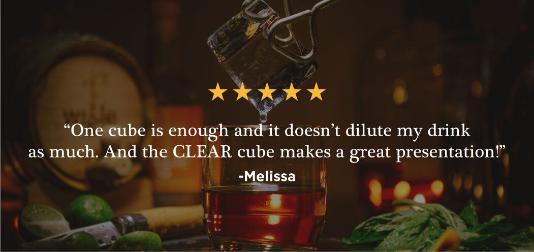 OnTheRocks Ice Box for making clear ice at home review: "One cube is enough and it doesn't dilute my drink as much. And the CLEAR cube makes a great presentation." 5 stars